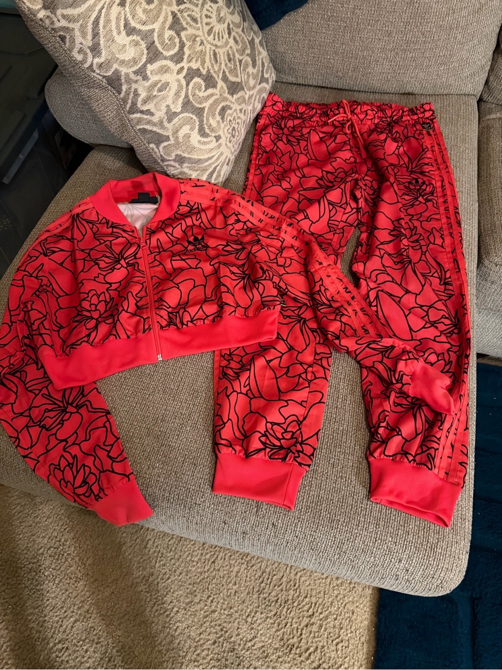 adidas Red and Black Abstract Print Tracksuit
